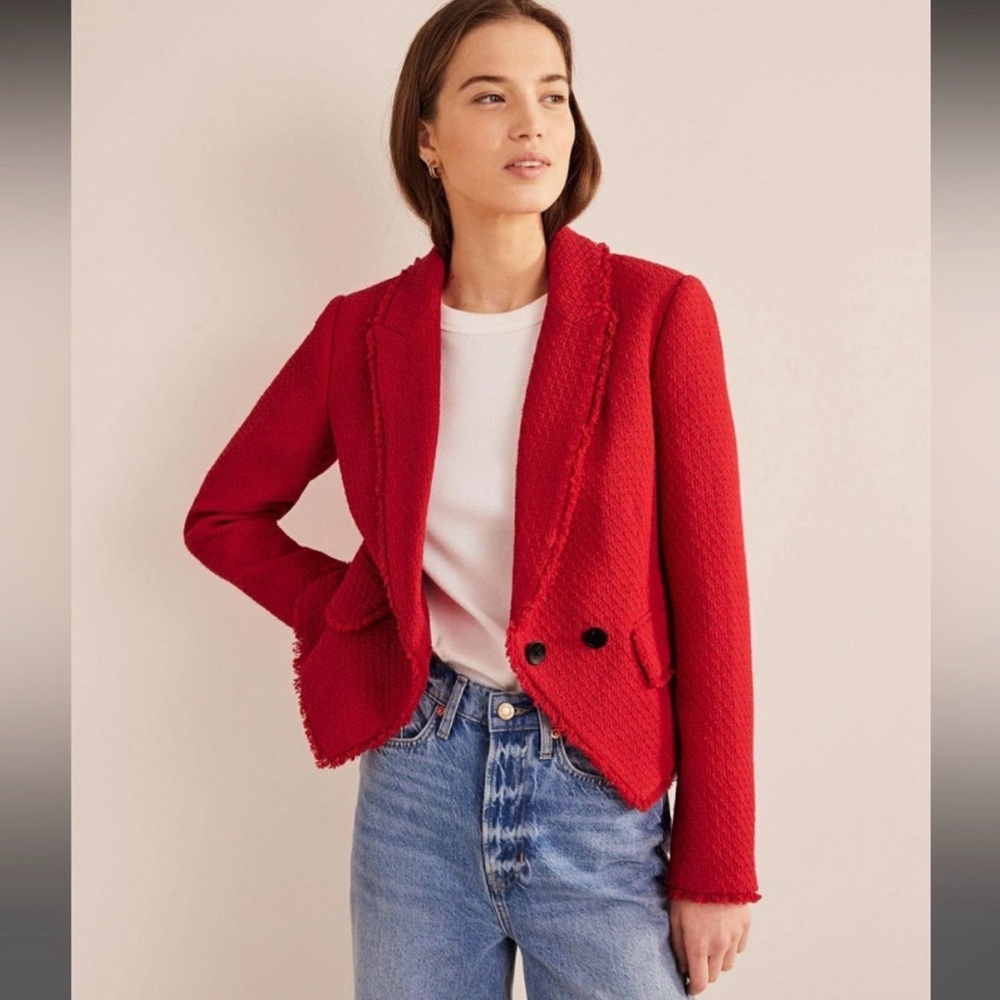 EUC Boden York Red Cropped Tweed Jacket Size 6